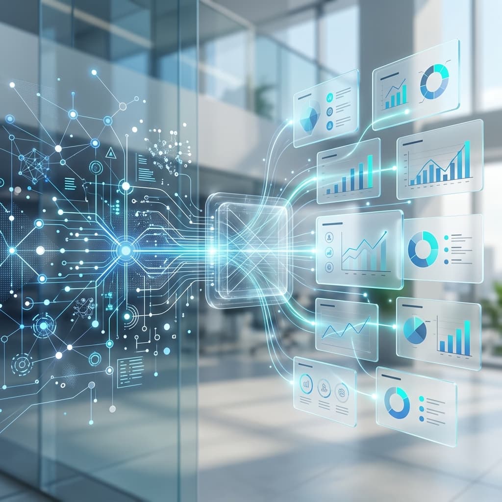 Abstract representation of AI-driven presentation design transforming structured data